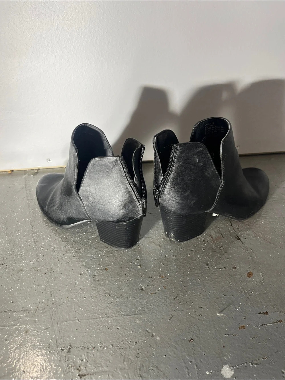 me too Black Leather Ankle Booties with Cutout V Detailing